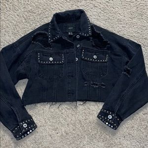 Distressed black denim crop jacket